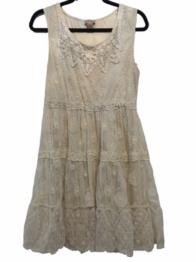 Scully Lace Tiered Mini Dress Ivory Cream Boho Western Cottagecore Style E231 L